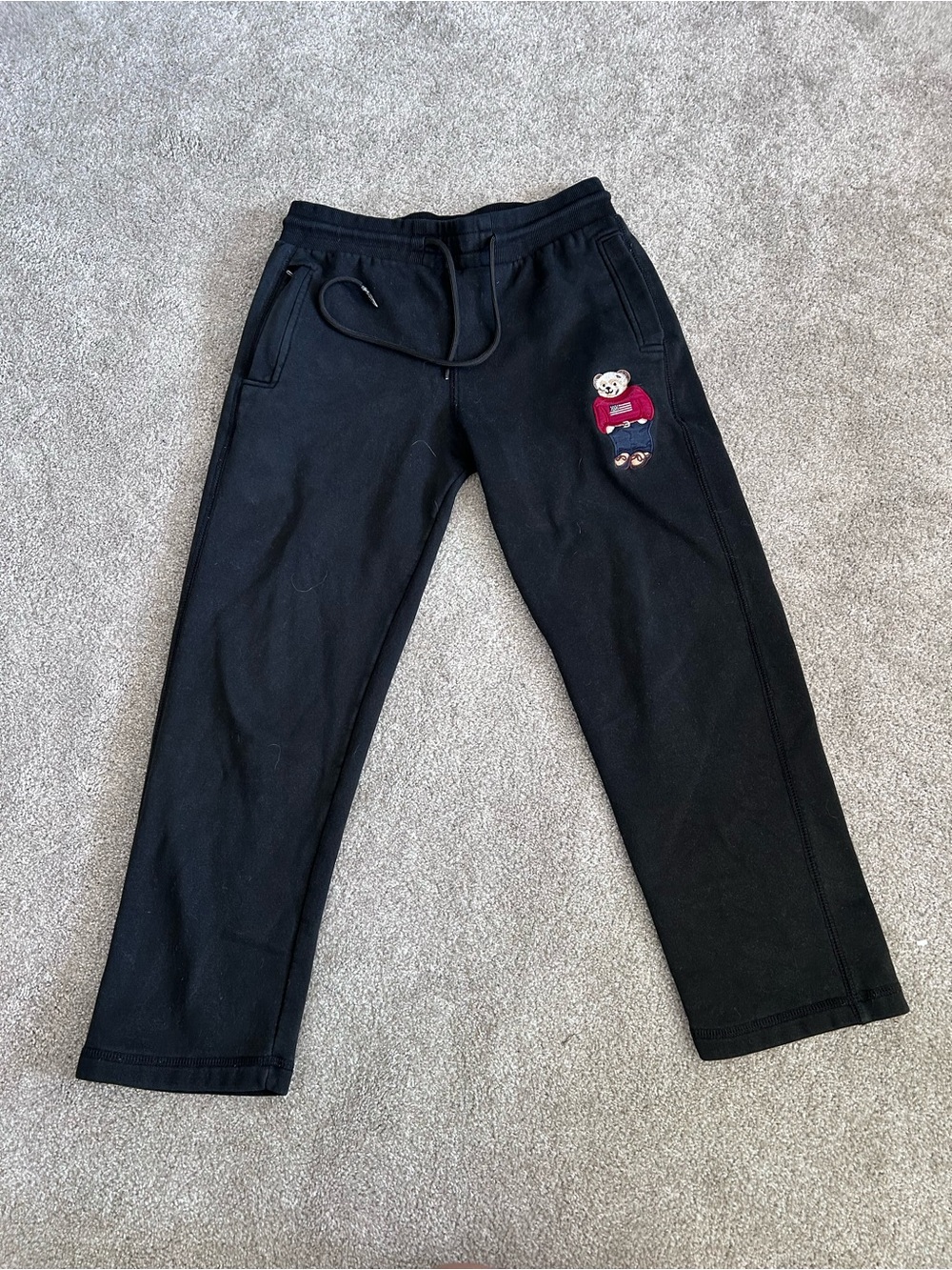 Vintage Polo Ralph Lauren Black Fleece Joggers with Bear Logo Sweatpants